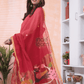 Classic Red Paithani Muslin Jamdani 2-Piece Set Kurti & Dupatta (UNSTITCHED) -603 - indeloom
