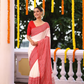 Cotton Linen Saree With Powder White - 115