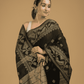 Coal Black Cotton Silk Jamdani Saree - 010 - indeloom