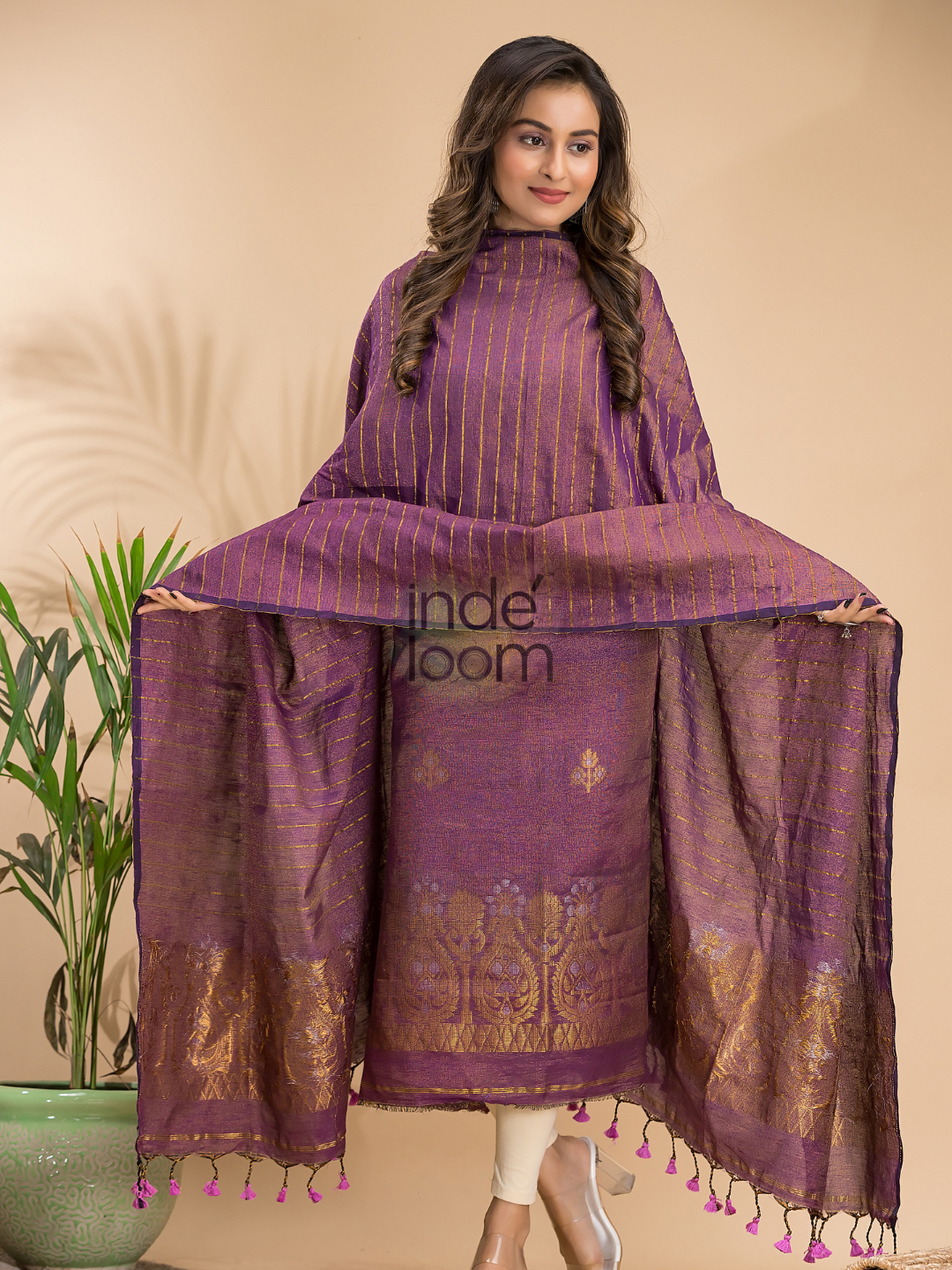 Bright Pink Organic Linen 2-Piece Set Kurti & Dupatta (UNSTITCHED) - 010