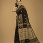 Coal Black Cotton Silk Jamdani Saree - 010 - indeloom