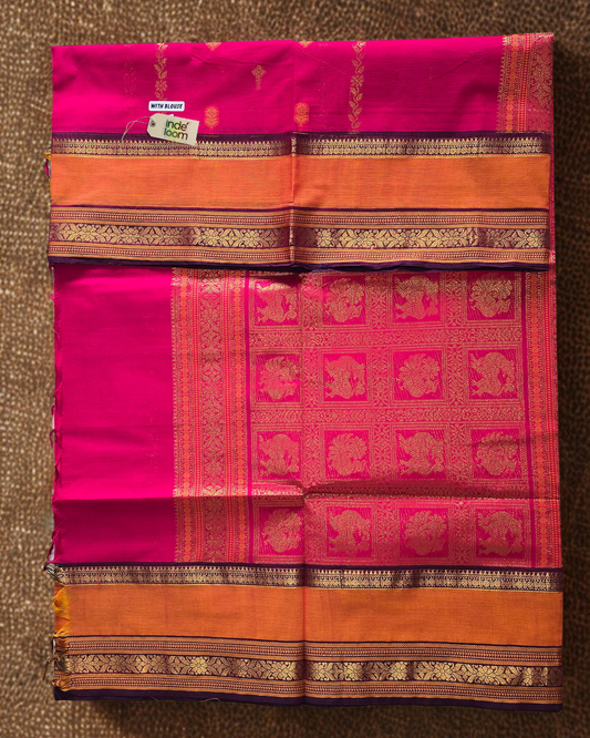 Kanchi Cotton|Rani Pink & Orange/ MAroon