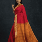 Pure Handloom Korvai Saree in Passion Red & Mustard With Golden Pecock - 185