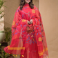 Rose Red Muslin Jamdani 2-Piece Set Kurti & Dupatta (UNSTITCHED) -665
