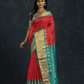 Pure Handloom Korvai Lakshadeepam Saree in Chilli Red & Sky Blue Border- 007