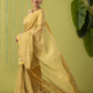Pure Handloom Linen Saree | Khaki | Plain Body with Ribbon border