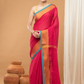 Linen Sequin Jamdani Saree With Rose Red -006