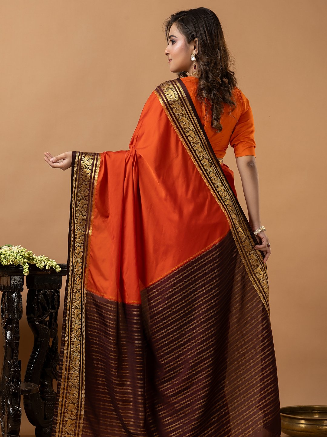 Classic Mysore Semi Silk Saree | Burnt Orange