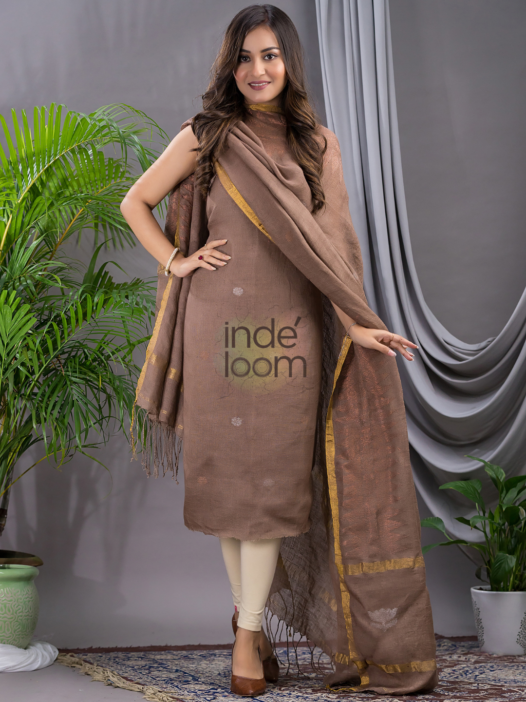 Desert Brown Linen X Linen 2-Piece Set Kurti & Dupatta (UNSTITCHED) - 110
