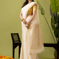 Pure Handloom Linen Saree | Shell White  and White  | Half and Half style with Contrast Border