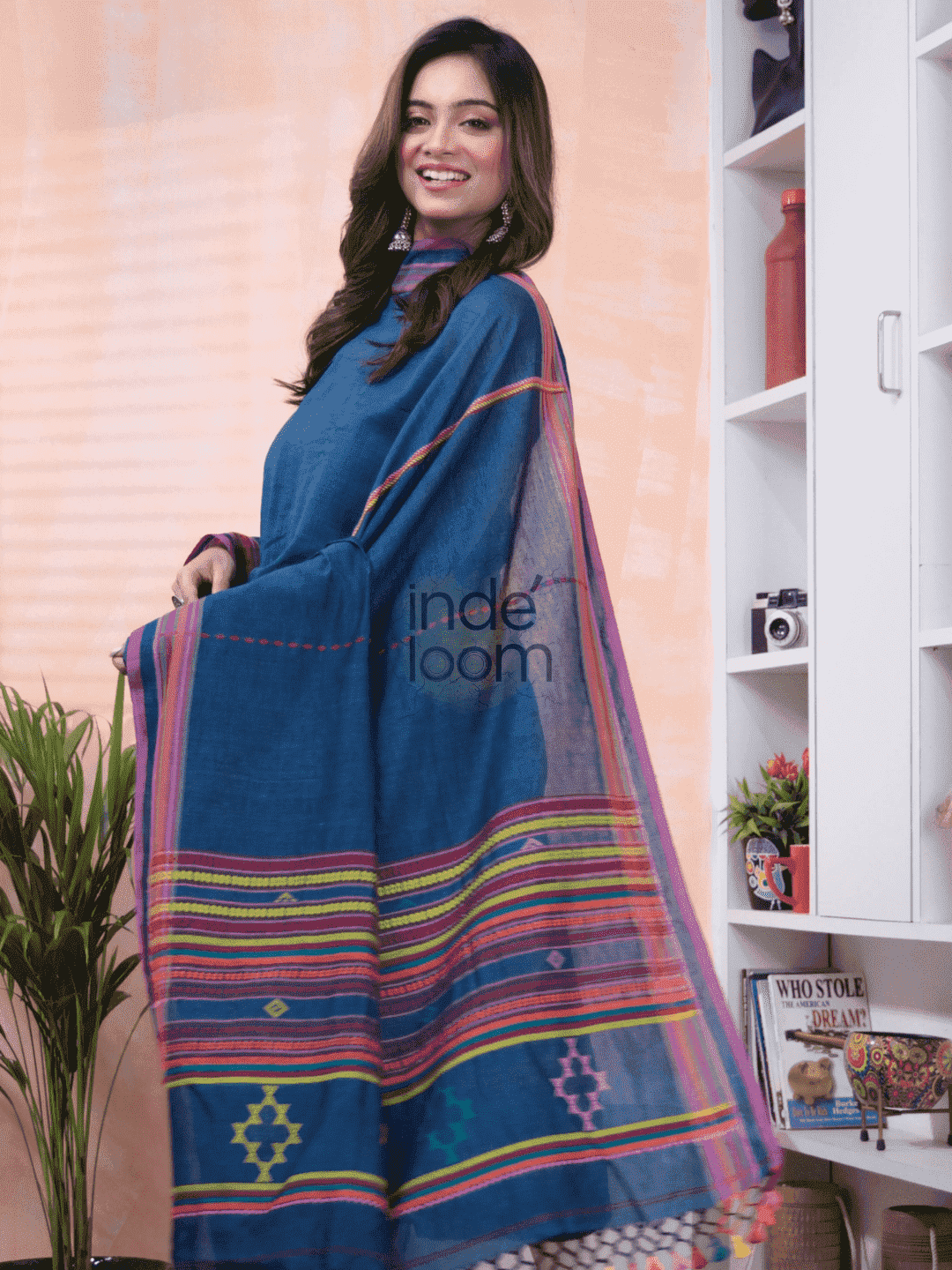 Navy Blue Jamdani 2-Piece Set Kurti & Dupatta (UNSTITCHED) -605