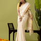 Pure Handloom Linen Saree | Shell White  and White  | Half and Half style with Contrast Border