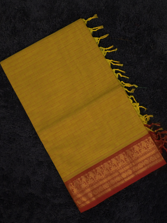 Kanchi Cotton|Leaf Yellow & Red