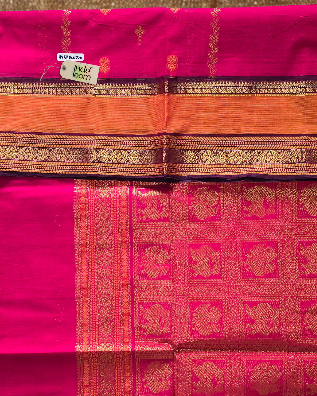 Kanchi Cotton|Rani Pink & Orange/ MAroon