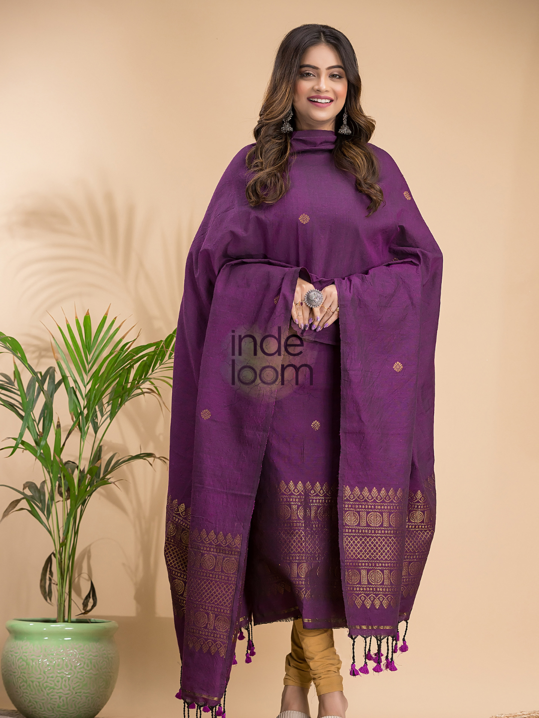 Plum Purple | Handloom Jamdani Linen Unstitched 2-Piece Kurti