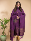 Plum Purple | Handloom Jamdani Linen Unstitched 2-Piece Kurti