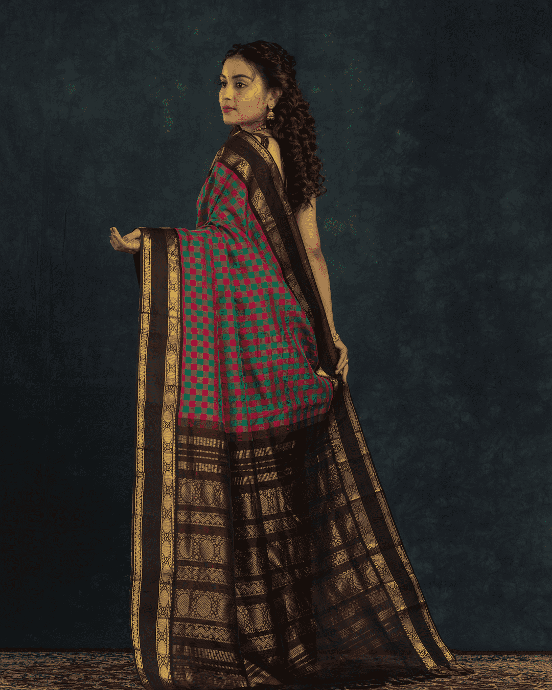 Pure Handloom Korvai Saree | Pink and Green Checks