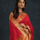 Pure Handloom Korvai Saree in Passion Red & Mustard With Golden Pecock - 185