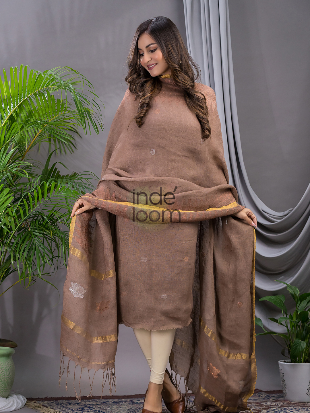 Desert Brown Linen X Linen 2-Piece Set Kurti & Dupatta (UNSTITCHED) - 110