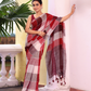 Linen Checks Saree With Red and White - 134
