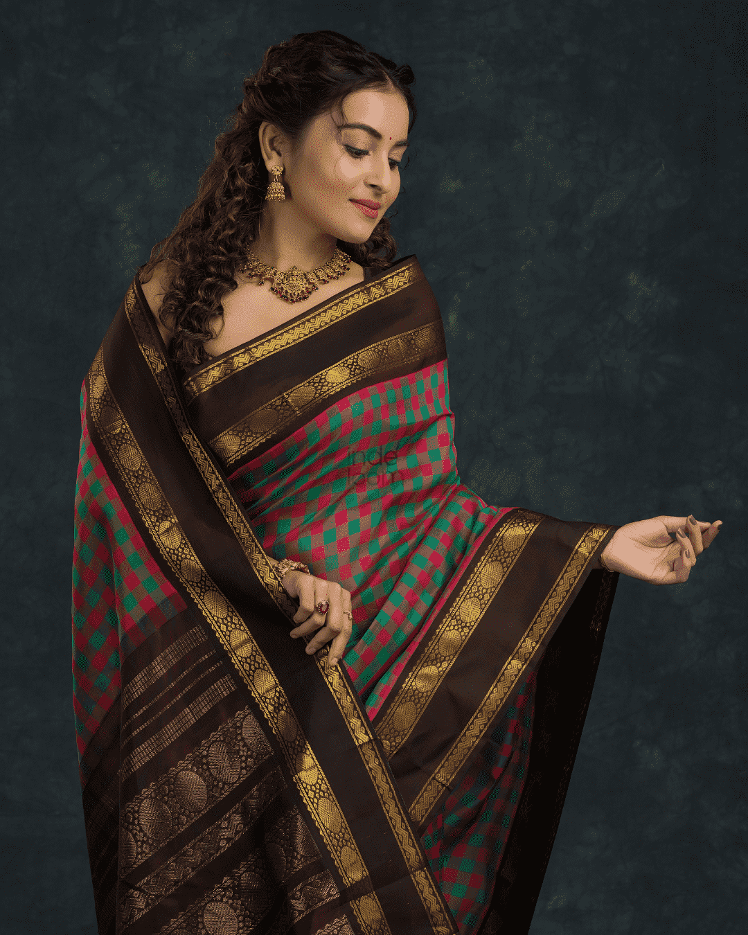 Pure Handloom Korvai Saree | Pink and Green Checks