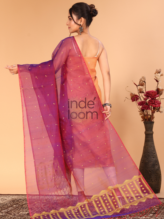 Pure Handloom Muslin Jamdani Dupatta With Orchid Purple  - 015