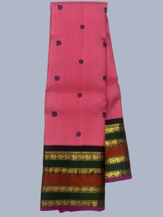 Pure Handwoven Gadwal Silk Saree With Rose Pink - 030