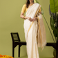 Pure Handloom Linen Saree | Shell White  and White  | Half and Half style with Contrast Border