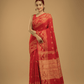 Classic Red Cotton Silk Jamdani Saree - 011 - indeloom