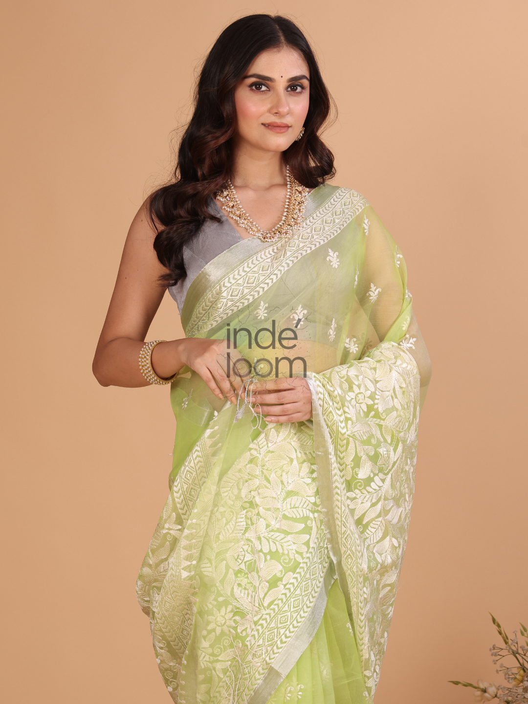 Organza Embroidery Saree With Pastel Green - 114