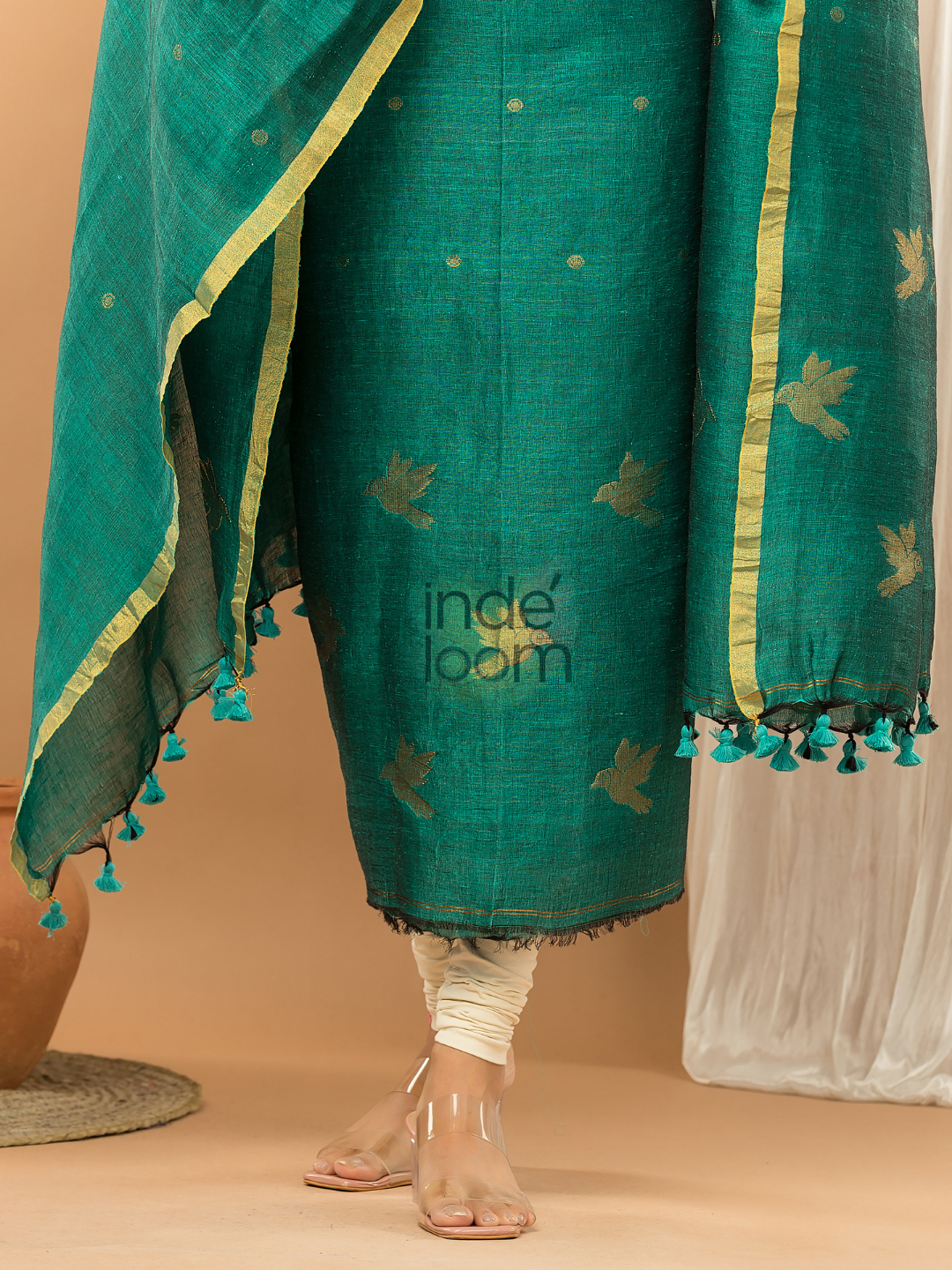 Bottle Green color Jamdani 2-Piece Set Kurti & Dupatta (UNSTITCHED) - 147