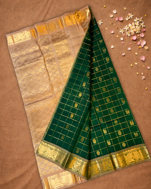 Pure Handloom Korvai Saree | Pine Green