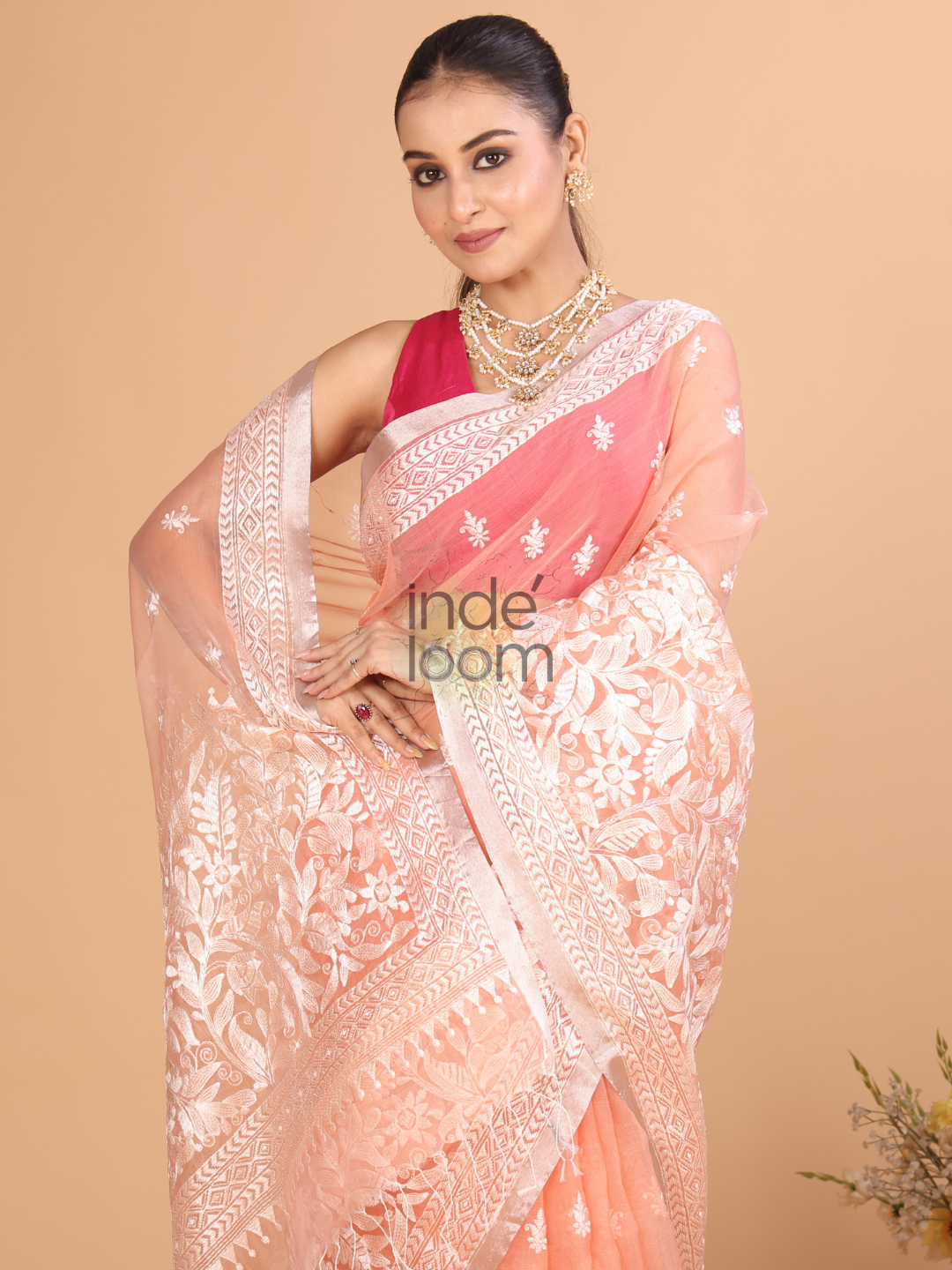 Organza Embroidery Saree With Blush Pink - 115
