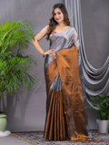 Tissue Silk Saree With Charcoal Grey- 016
