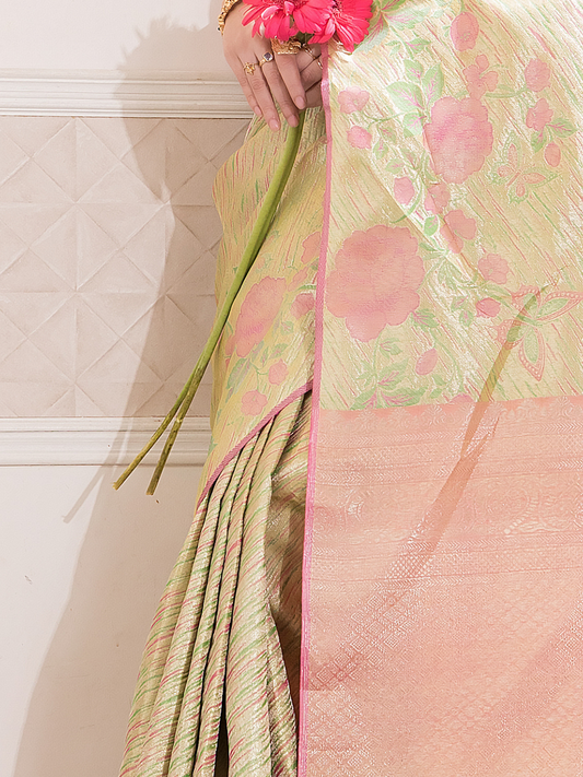 Tea Green Pure Silk Mark Certified 1 Gram Gold Kanjeevaram Saree - 033