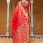 Chanderi Silk Ethnic Motifs Saree In Classic Red (Precision Looms) - 009 - indeloom