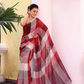 Linen Checks Saree With Red and White - 134