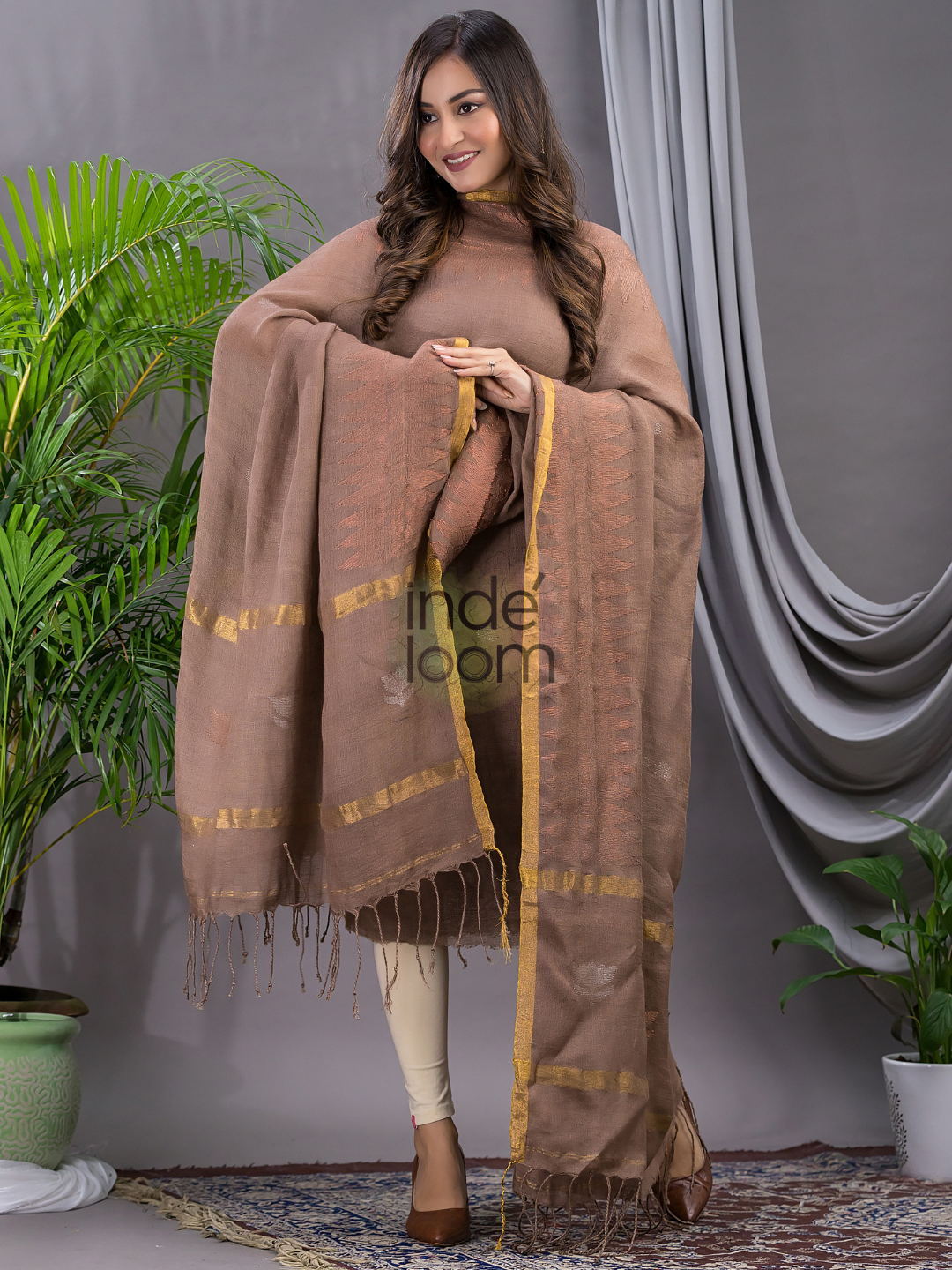 Desert Brown Linen X Linen 2-Piece Set Kurti & Dupatta (UNSTITCHED) - 110