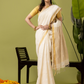 Pure Handloom Linen Saree | Shell White  and White  | Half and Half style with Contrast Border