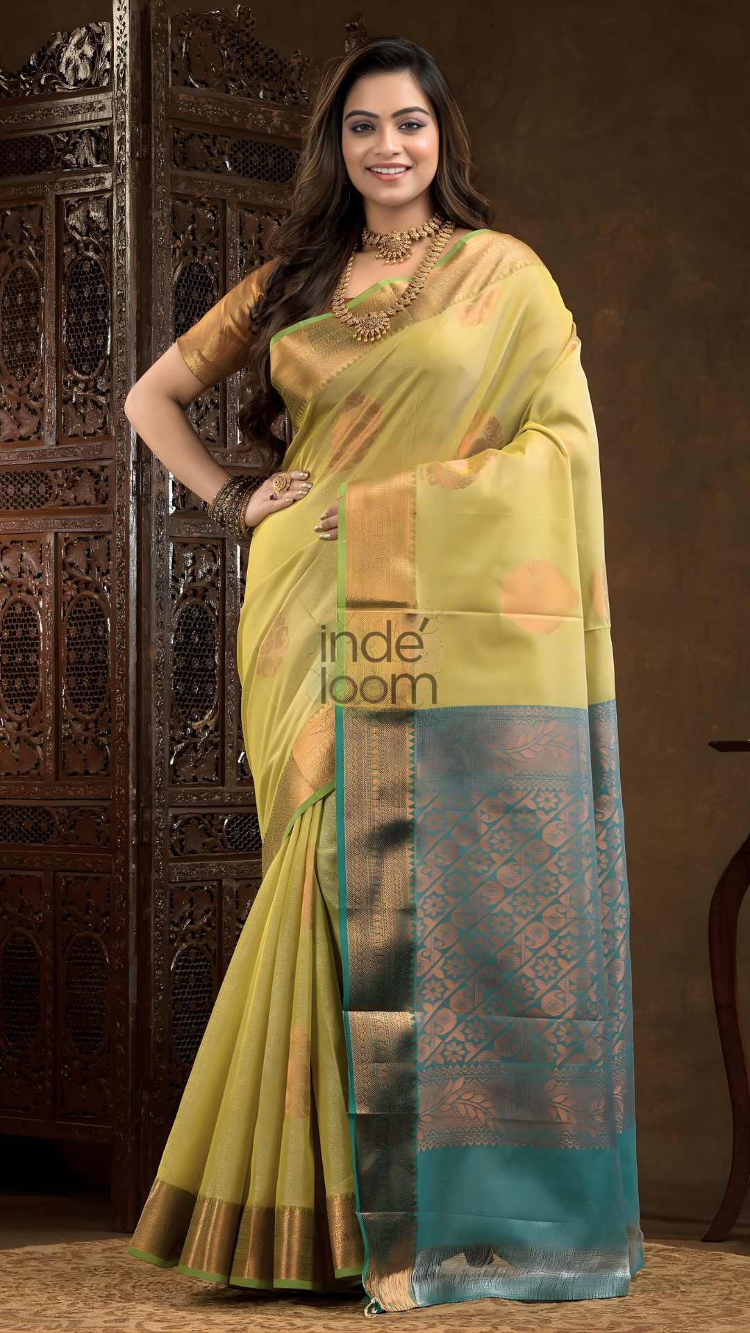Olive Green Cotton Silk Saree - 005