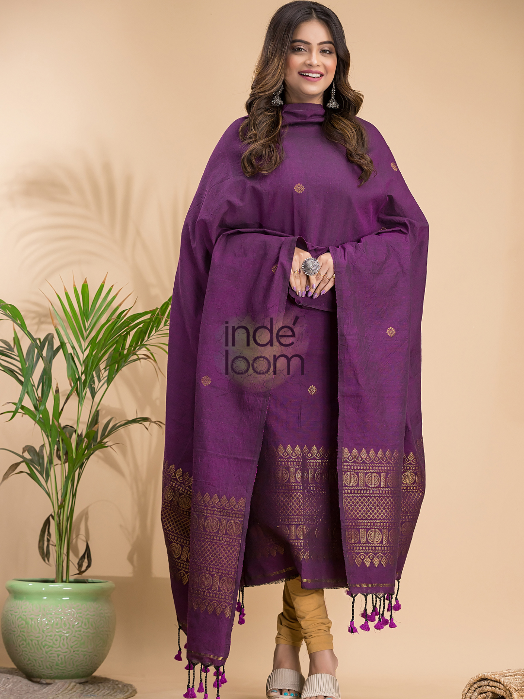 Plum Purple | Handloom Jamdani Linen Unstitched 2-Piece Kurti