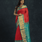 Pure Handloom Korvai Lakshadeepam Saree in Chilli Red & Sky Blue Border- 007