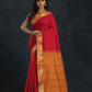 Pure Handloom Korvai Saree in Passion Red & Mustard With Golden Pecock - 185