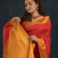 Pure Handloom Korvai Saree | Classic Korvai with small zari buttas | Red and Yellow
