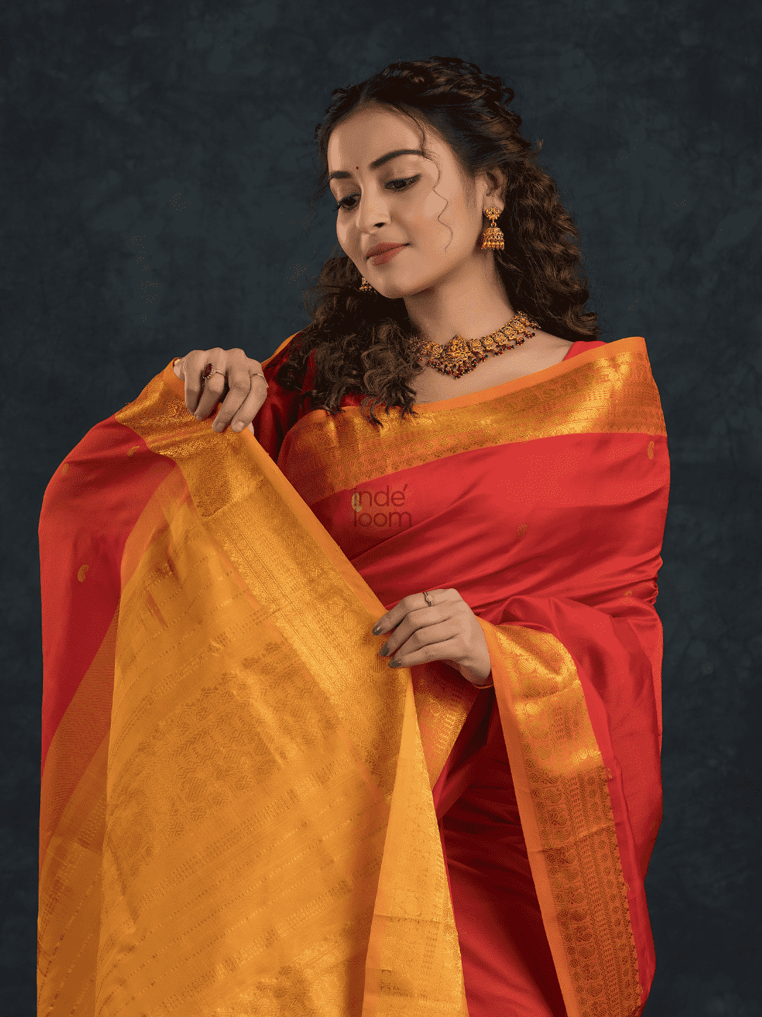 Pure Handloom Korvai Saree | Classic Korvai with small zari buttas | Red and Yellow