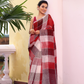 Linen Checks Saree With Red and White - 134