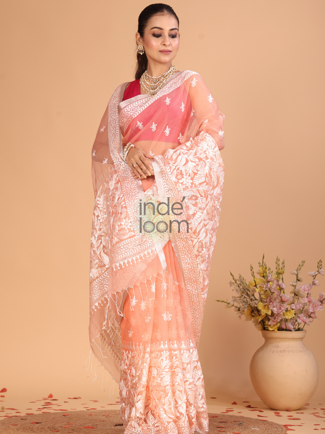 Organza Embroidery Saree With Blush Pink - 115