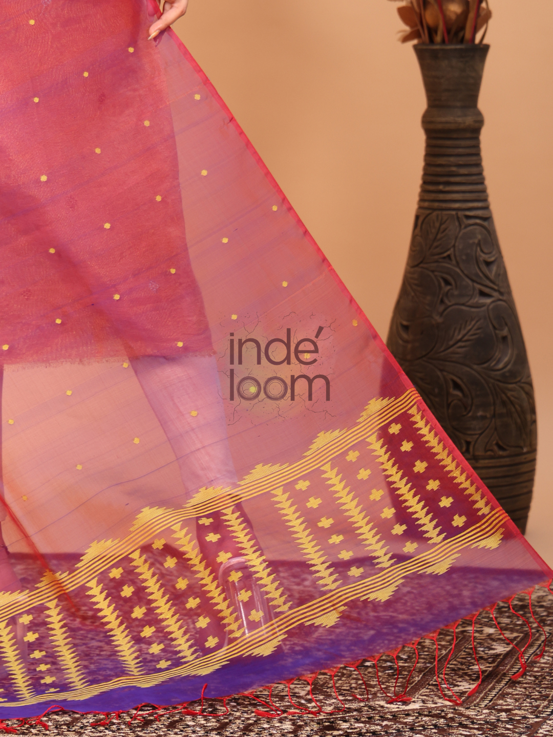 Pure Handloom Muslin Jamdani Dupatta With Orchid Purple  - 015