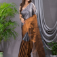 Tissue Silk Saree With Charcoal Grey- 016