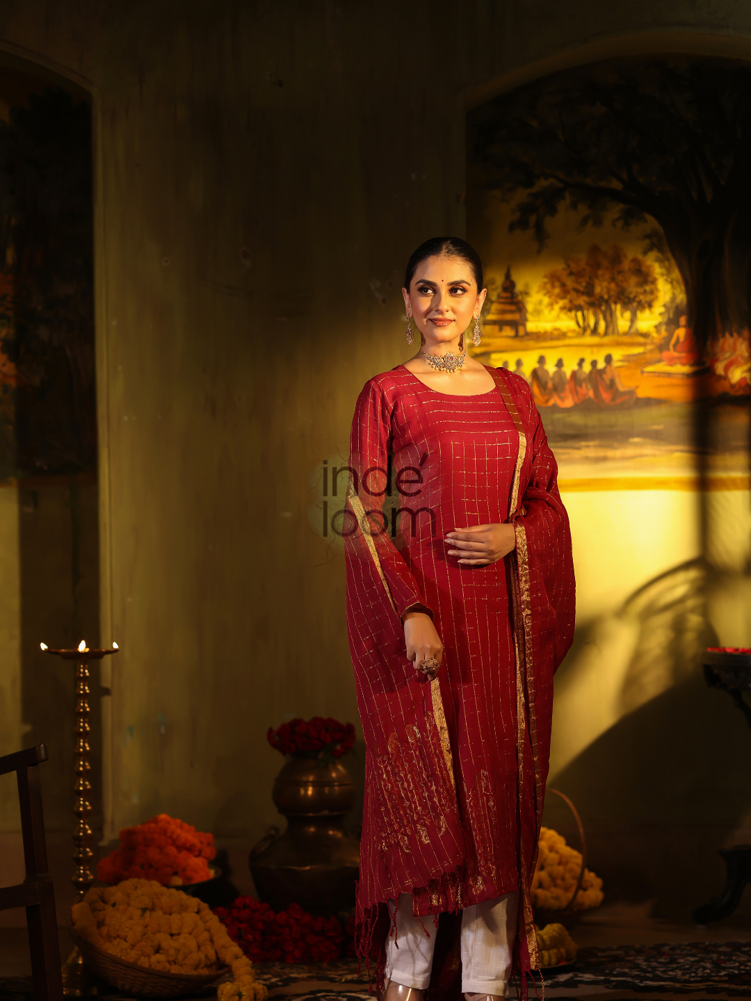 Apple Red Tissue 2-Piece Set Kurti & Dupatta (UNSTITCHED) - 312